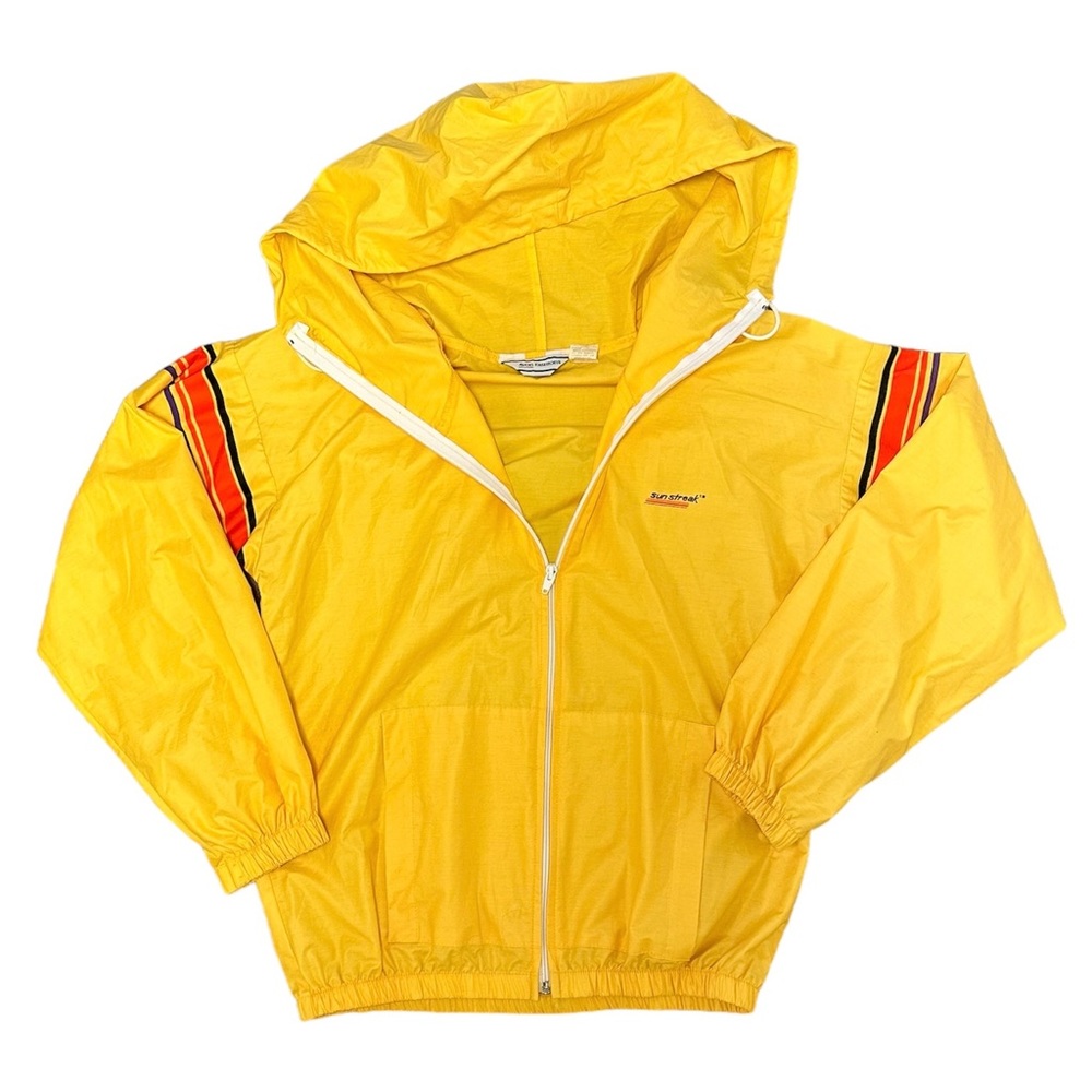 Vintage Avon Fashions Hooded Yellow Sun Streak Windbreaker Jacket 1990s